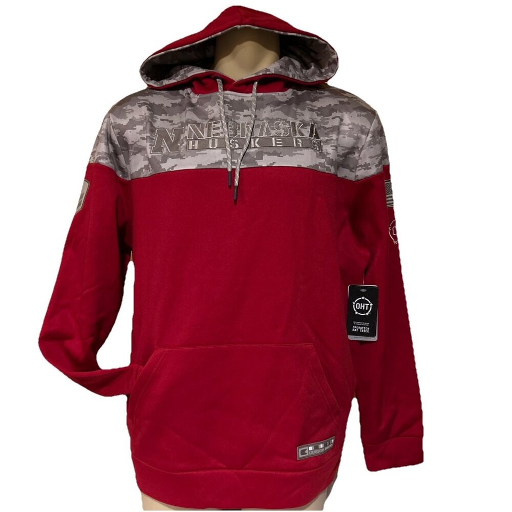 Nebraska Huskers Colosseum OHT Mens Military Hoodie L Red Gray Camo NCAA NEW - Picture 2 of 14